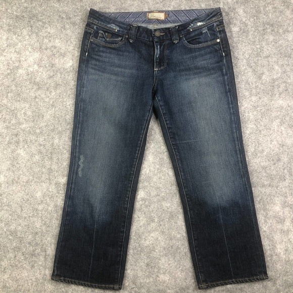 Paige Cropped Pico Jeans Women's 30 Medium Wash Stretchy Low Waist Flap Button - Picture 1 of 12